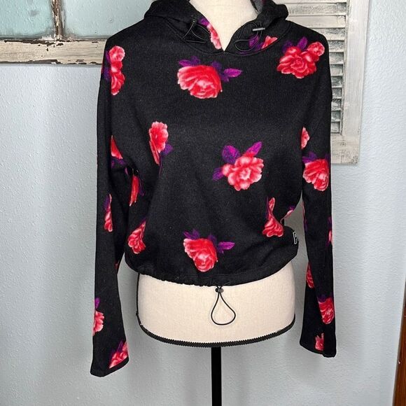 Pink by Victoria's Secret Black Floral Jacket Hoodie Women's Sweater Size Small - Picture 1 of 11